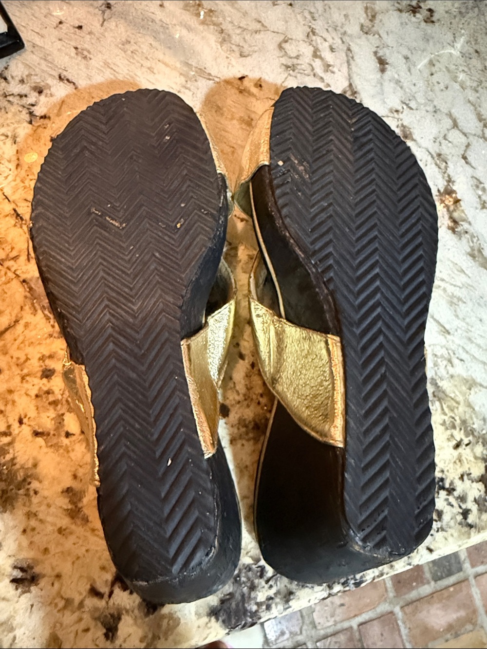 Volatile Gold Crisscross Wedge Slides with Fleur-de-Lis Accent - Picture 11 of 11